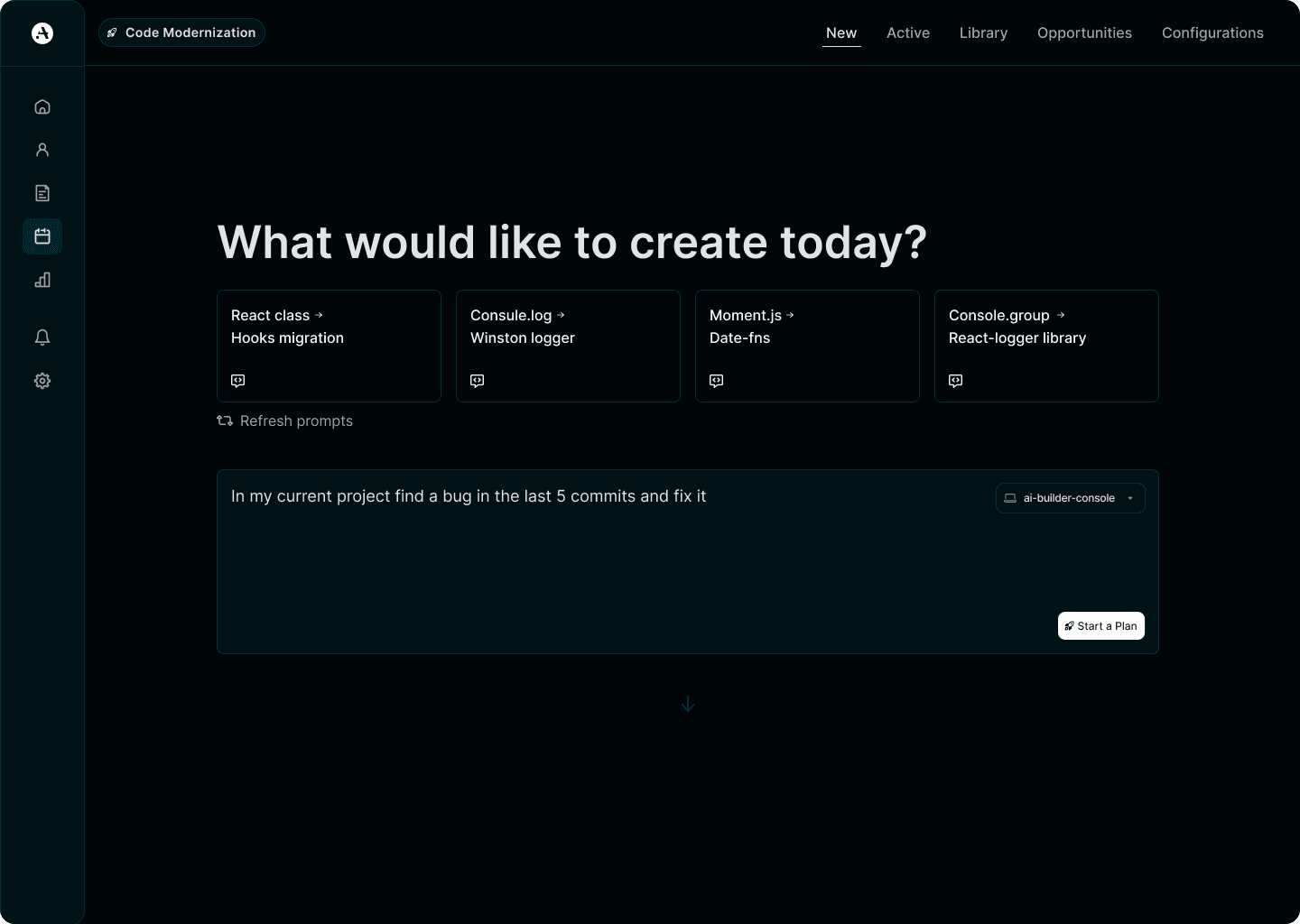Runbooks Product Interface - Code Modernization Dashboard